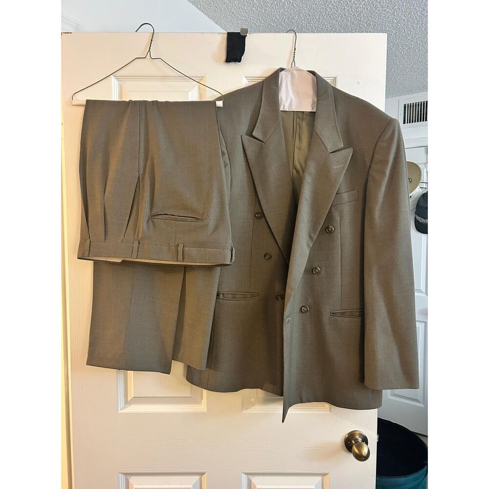 Ziedler & Ziedler Men's Houndstooth Business Suit 42L, 36X34 Pants Beige